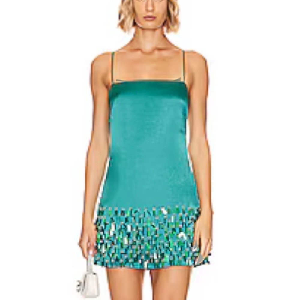 Rhode- NWT Green Silk Rhett Tassel Thin Strap Mini Cocktail Dress - Picture 8 of 8